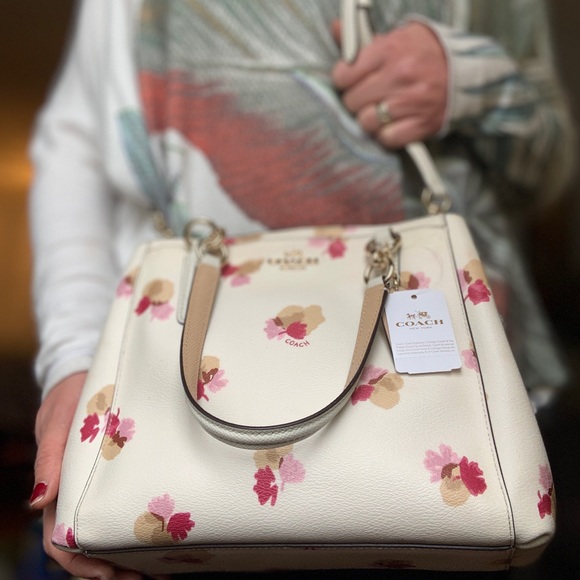 Coach Floral Print Crossbody Bag - Cream, Pink, Tan - Picture 8 of 14